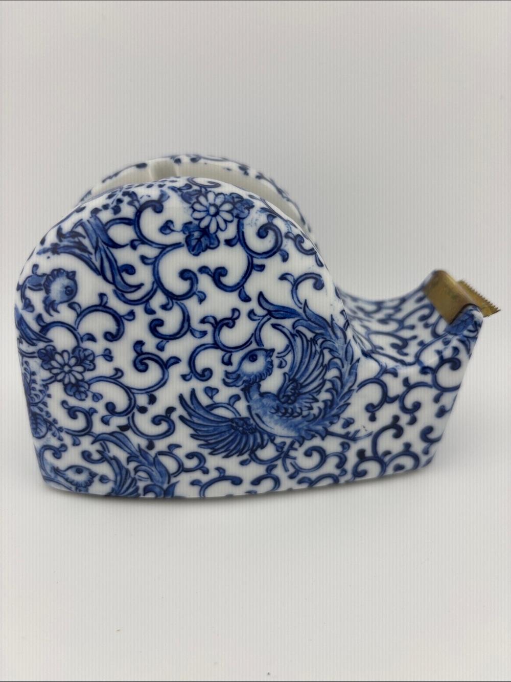 Vintage Blue And White Porcelain Tape Dispenser